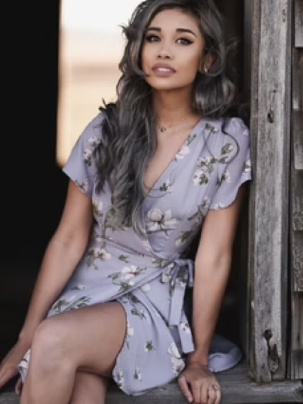 Dynamite Lavender Floral Wrap Mini Dress